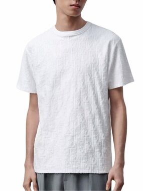 Dior Oblique White Terry Jacquard T-Shirt Short Sleeve Cotton Men's XL Italy